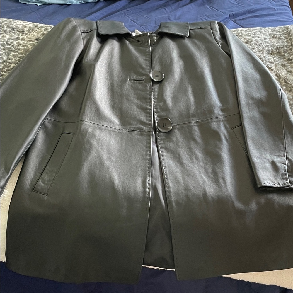 Worthington Black Leather Button-Front Jacket